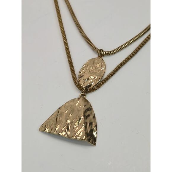 Vintage PLT Gold-Tone Hammered Textured Pendant Women's Necklace Double Chain - Picture 1 of 7